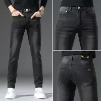 轻奢欧货秋冬季黑灰色牛仔裤男修身小脚潮流弹力休闲长裤子男