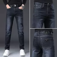 轻奢欧货秋季深蓝色牛仔裤男潮牌修身小脚百搭弹力休闲长裤子