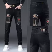 轻奢欧货黑色刺绣牛仔裤男秋季新款潮牌修身小脚休闲长裤子男
