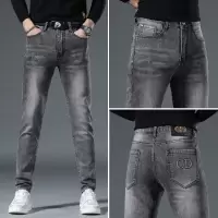 高端印花牛仔裤男秋冬季新款欧版潮流直筒修身小脚休闲长裤子