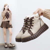 厚底女鞋新款冬季高帮加绒保暖老爹鞋百搭增高休闲雪地靴