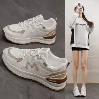 ins韩版皮面低帮老爹鞋女秋季新款透气增高休闲