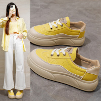 秋季小白鞋新款韩版ins女学生厚底增高皮面透气休闲鞋