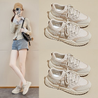 秋季小白鞋新款韩版ins女学生厚底增高皮面透气休闲鞋
