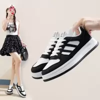 秋季小白鞋新款韩版ins女学生厚底增高皮面透气休闲鞋