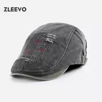 / 拼接做旧鸭舌帽破洞复古水洗前进帽子牛仔贝雷帽刺绣