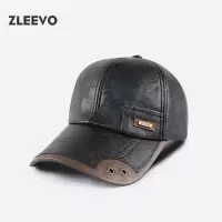 / 秋冬新款PU皮质棒球帽时尚拼接加绒中老年鸭舌帽子