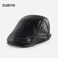 PU皮帽子中年保暖鸭舌帽加绒老年时尚前进帽子休闲百搭