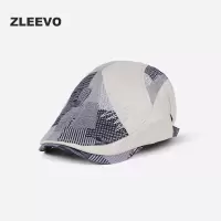 欧美休闲鸭舌帽不规则刺绣贝雷帽格子布拼接休闲帽子