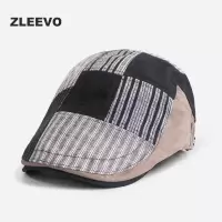 / 鸭舌帽拼接条纹撞色前进帽男女士个性时尚贝雷帽