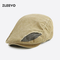 / 亲子拼接英伦男女贝雷帽做旧水洗鸭舌帽复古文艺童帽