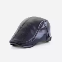 秋冬鸭舌帽男士中年户外保暖帽子老年百搭前进贝雷帽PU皮