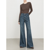 025年冬季加绒加厚牛仔喇叭裤女复古高腰四面弹筒喇长裤