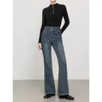 冬加绒加厚复古怀旧喇叭裤高腰刺绣微喇牛仔裤女