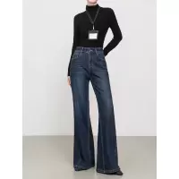 冬季新款加绒加厚牛仔裤女四面弹保暖显瘦筒喇长裤