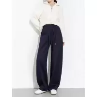 冬季新款宽松加绒加厚弯刀裤女高腰抽绳复合休闲长裤