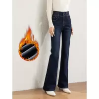 冬季高腰刺绣喇叭裤韩版加厚加绒微喇牛仔裤女长款