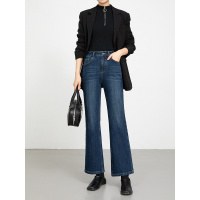 冬新款植绒四面弹牛仔微喇裤女高腰加厚喇叭九分裤