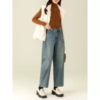 年冬季新加绒加厚刺绣哈伦牛仔裤女高腰九分萝卜裤