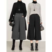 年冬季新款复合休闲阔腿八分裤女加厚绵羊毛宽松裤子