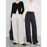 年冬季新款高腰羊毛复合弯刀裤女抽绳松紧腰休闲长裤