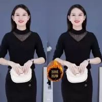 妈妈打底衫蕾丝加绒秋冬装半高领内搭长袖上衣洋气新款中老年女装