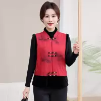 中式复古妈妈装马甲外套时尚洋气中老年棉衣马夹大码加绒女装60岁