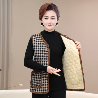 中老年妈妈秋冬装短款马甲背心大码奶奶加绒保暖格子棉衣马夹外套