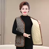 中老年妈妈秋冬装短款马甲背心大码奶奶加绒保暖格子棉衣马夹外套