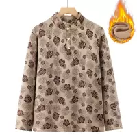 印花款女装中老年妈妈装打底衫时尚半开领加绒保暖上衣中年人小衫