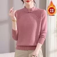 古风领妈妈装针织衫上衣时尚女加绒保暖中老年人衣服高弹力冬装女