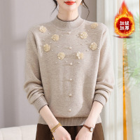 年加绒保暖妈妈上衣女冬装中领针织衫中老年女小衫加厚毛衣服