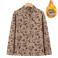 新款中老年女装冬季保暖妈妈装上衣加绒加厚内搭时尚印花冬季衣服
