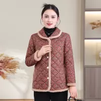 新款妈妈装冬装棉袄外套60岁时尚翻领中老年人碎花加绒棉服冬装女