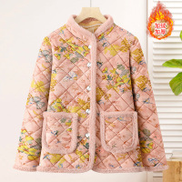 新款碎花妈妈棉袄冬中老年女士保暖加绒棉衣50-60岁老年衣服冬天