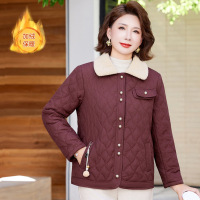 时尚女装短款妈妈棉衣翻领款女装加绒保暖中老年棉服女冬天衣服厚