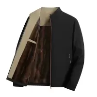 秋冬中老年男士商务加绒加厚夹克宽松爸爸外套立领休闲父亲装