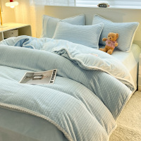 A类加厚提花牛奶绒纯色四件套冬季双面加绒单被套被罩床单三件套1