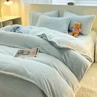 A类加厚提花牛奶绒纯色四件套冬季双面加绒单被套被罩床单三件套1