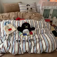 冬季加厚牛奶绒贴布绣床上四件套双面珊瑚绒被罩床单三件套床笠4