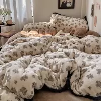 复古加厚双面牛奶绒四件套冬季碎花保暖珊瑚绒床单被套家用套件