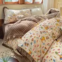 复古高级全棉双层纱棉加豆豆绒被套冬季棉加绒ab版牛奶绒被罩单件