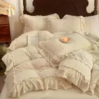 法式花边刺绣牛奶绒床上四件套冬天加厚珊瑚绒被套床单超柔软床笠