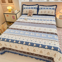牛奶绒床盖冬季保暖珊瑚法兰绒榻榻米防滑花边加厚床单三件套炕单