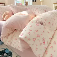 珊瑚牛奶绒床单四件套加厚保暖秋冬季雪花绒被套法兰绒被罩三件套