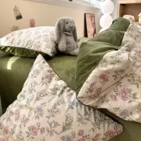 田园碎花全棉牛奶绒床上四件套ab面珊瑚绒被套秋冬保暖加厚三件套