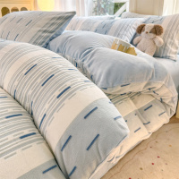 秋冬加厚立体花牛奶绒床上四件套简约卧室双面绒被套保暖三件套