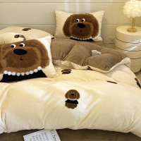 秋冬款A类高克重ins卡通牛奶绒四件套双面加绒印花被套枕套三件套