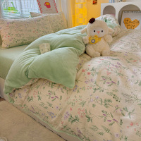 ab面全棉牛奶绒四件套冬季珊瑚法兰绒被套加绒床品单人宿舍三件套