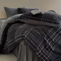 美拉德复古风黑色羊毛绒牛奶绒床盖四件套加绒加厚被套床单床品